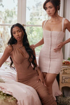 Crystal Ruched Mesh Mini Dress -Pinkyy Kleider Geschaft cate b11