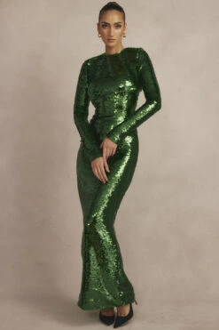 Pine Green Sequin Maxi Dress -Pinkyy Kleider Geschaft cb bodyshots220435