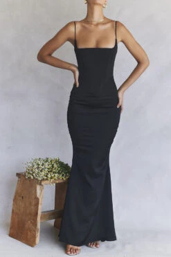Black Satin Corset Maxi Dress 20 Black Satin Corset Maxi Dress -Pinkyy Kleider Geschaft cb25th july81021