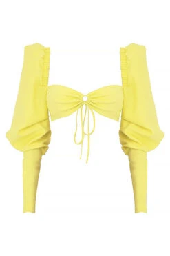 Mistress Rocks 'Tough Love' Lemon Puff Sleeve Cropped Top -Pinkyy Kleider Geschaft chr2454bb