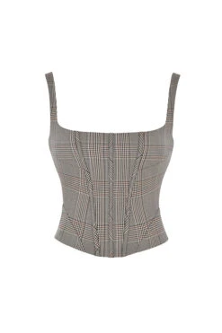 Mistress Rocks Monochrome Square Neck Chequered Corset -Pinkyy Kleider Geschaft chr3171 01