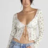 Garden Print Lace Trim Top