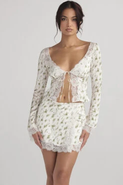 Garden Print Lace Trim Mini Skirt