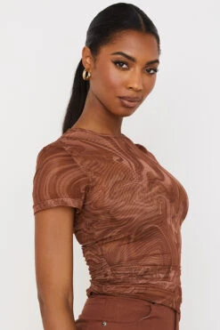 Cocoa Swirl Print Asymmetric T-shirt -Pinkyy Kleider Geschaft claudie 4b