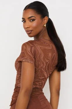 Cocoa Swirl Print Asymmetric T-shirt -Pinkyy Kleider Geschaft claudie 6b