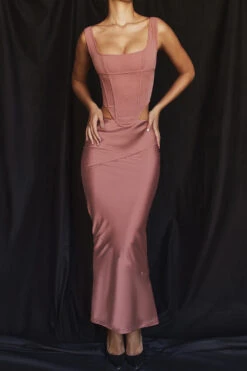 Rose Satin Low Waist Midi Skirt -Pinkyy Kleider Geschaft colette r33