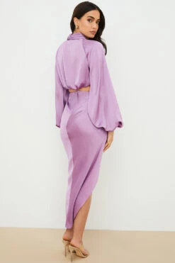 Lilac Silky Satin Draped Skirt -Pinkyy Kleider Geschaft constance 8
