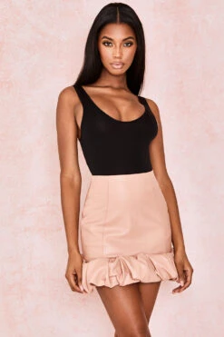 Blush Vegan Leather Ruffle Mini Skirt