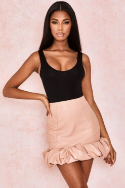 Blush Vegan Leather Ruffle Mini Skirt -Pinkyy Kleider Geschaft darya 4