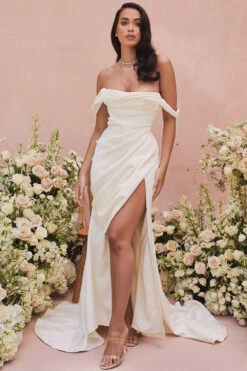 Ivory Draped Corset Bridal Gown - Limited Edition -Pinkyy Kleider Geschaft delphine white 13