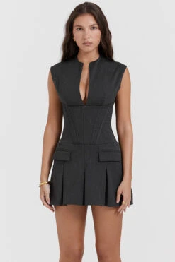 Charcoal Pleated Corset Dress