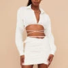Off White Folded Waist Mini Skirt