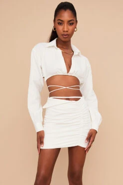 Off White Folded Waist Mini Skirt