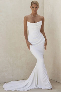 Ivory Draped Strapless Bridal Gown - Limited Edition -Pinkyy Kleider Geschaft esmee 1