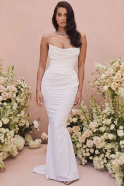 Ivory Draped Strapless Bridal Gown - Limited Edition -Pinkyy Kleider Geschaft esmee white 12