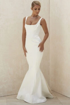 Ivory Satin Mermaid Bridal Gown - Limited Edition -Pinkyy Kleider Geschaft estelle 5