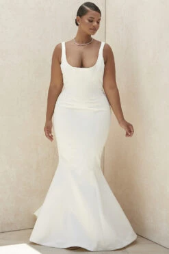 Ivory Satin Mermaid Bridal Gown - Limited Edition -Pinkyy Kleider Geschaft estelle 9