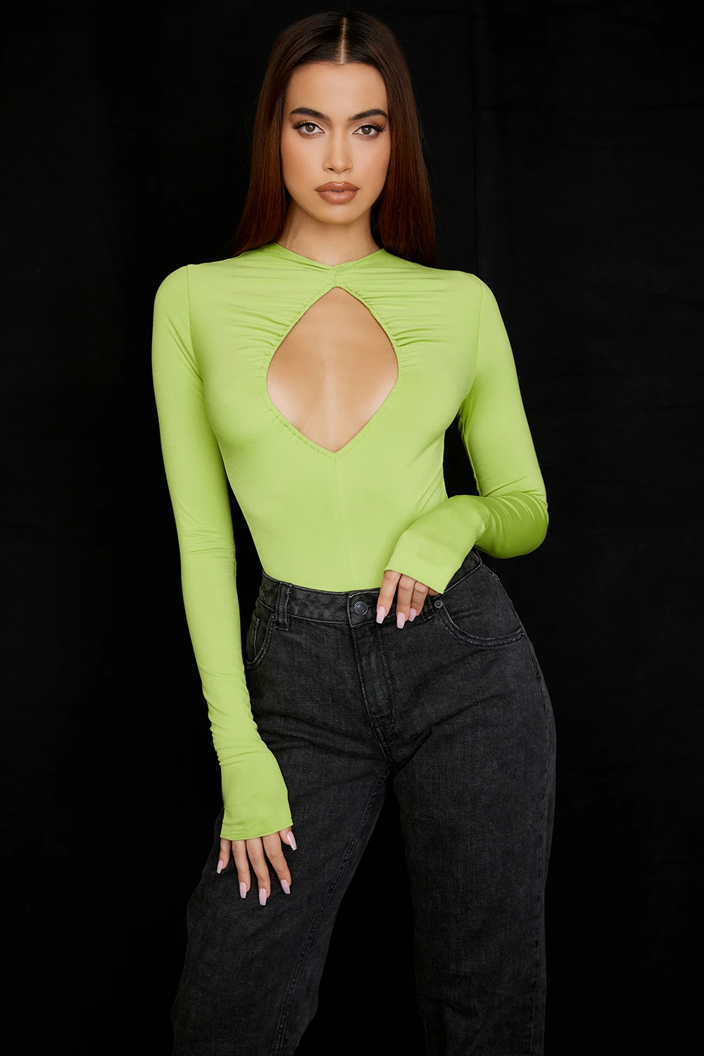 Lime Green Cutout Bodysuit 1 Lime Green Cutout Bodysuit