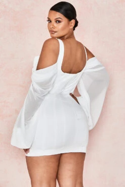 White Corset Dress With Blouson Sleeves -Pinkyy Kleider Geschaft eva 16