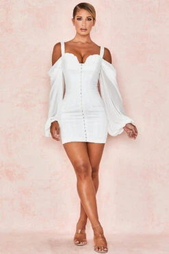 White Corset Dress With Blouson Sleeves -Pinkyy Kleider Geschaft eva 2