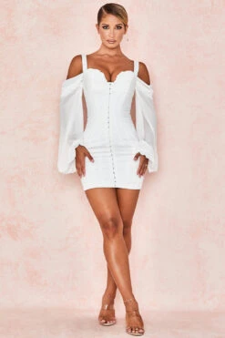White Corset Dress With Blouson Sleeves -Pinkyy Kleider Geschaft eva 3