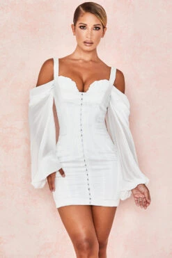 White Corset Dress With Blouson Sleeves -Pinkyy Kleider Geschaft eva 4