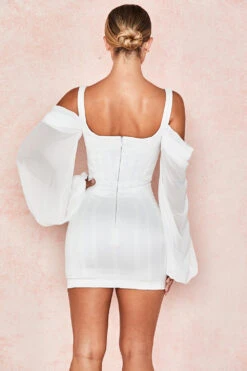 White Corset Dress With Blouson Sleeves -Pinkyy Kleider Geschaft eva 7
