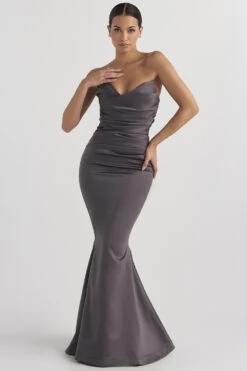 Shadow Satin Strapless Gown