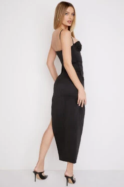 Black Satin Pleated Corset Midi Dress -Pinkyy Kleider Geschaft flora 4