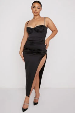 Black Satin Pleated Corset Midi Dress -Pinkyy Kleider Geschaft flora 5