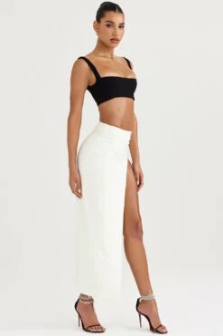 Ivory Thigh Split Midi Skirt -Pinkyy Kleider Geschaft francesca 3r