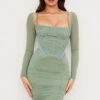Green Gathered Corset Dress