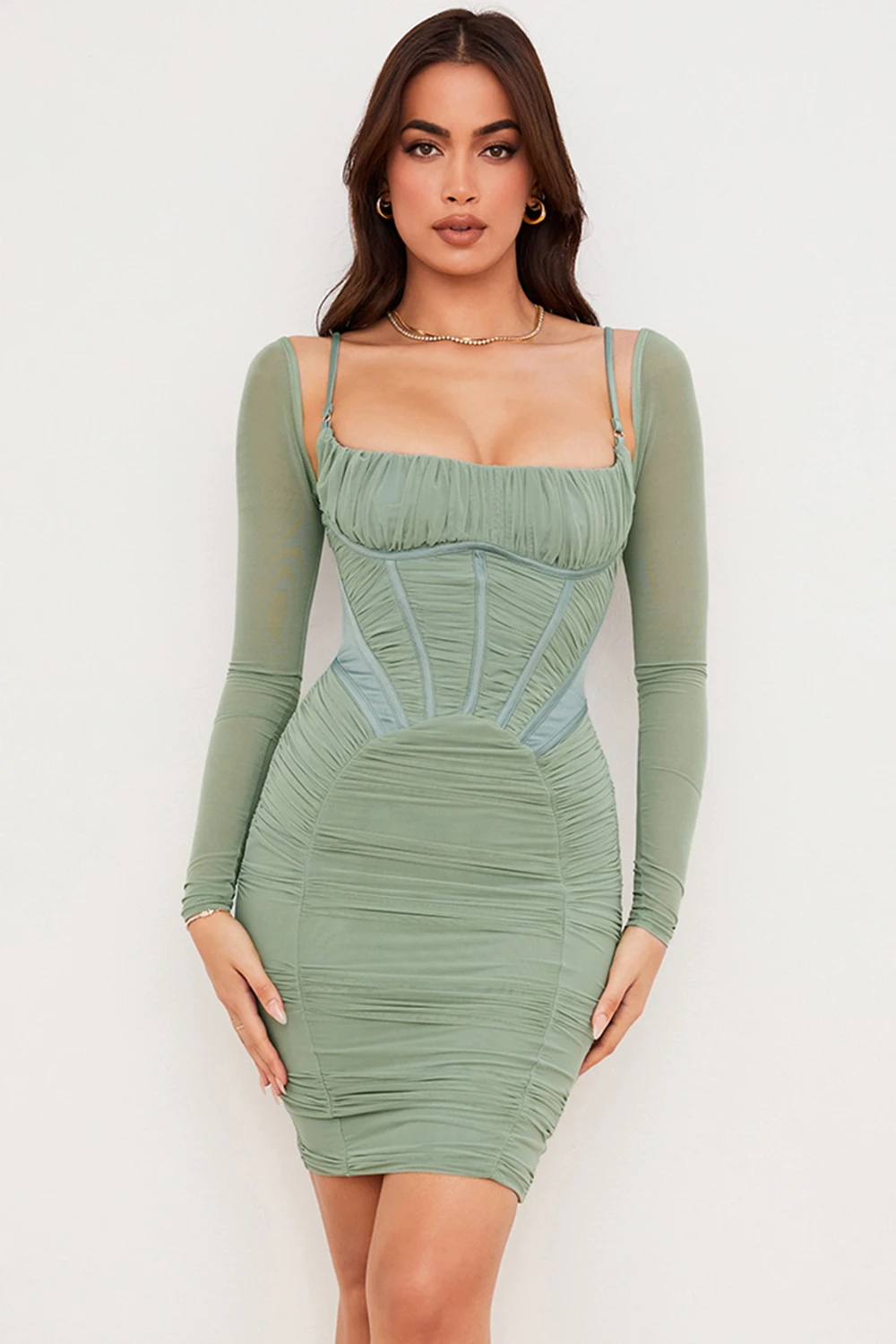 Green Gathered Corset Dress 1 Green Gathered Corset Dress