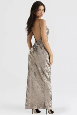 Pewter Satin Maxi Dress -Pinkyy Kleider Geschaft gabrielle slv 10s