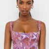 Purple Swirl Print Mesh Corset