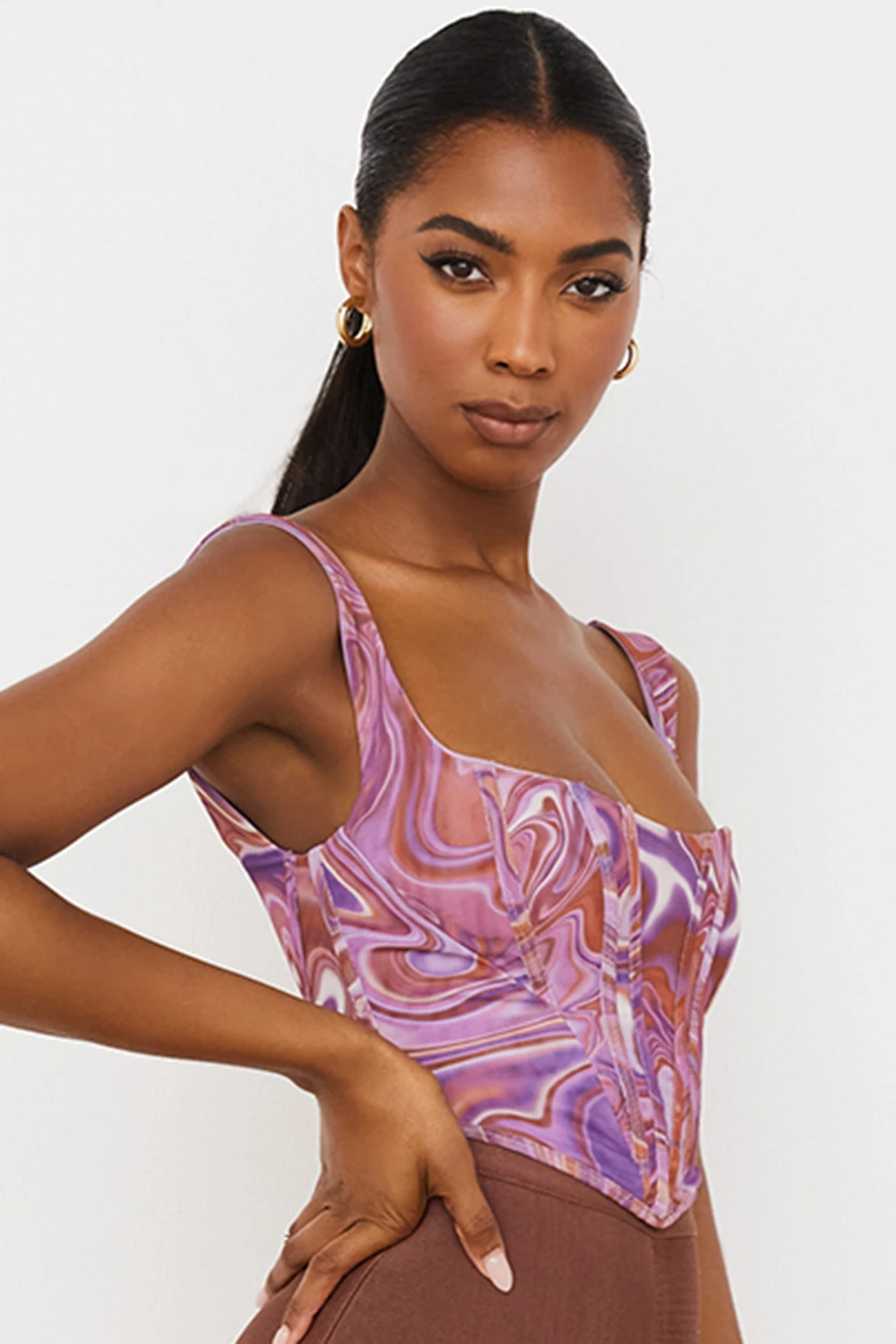 Purple Swirl Print Mesh Corset 5 Purple Swirl Print Mesh Corset – Bild 5