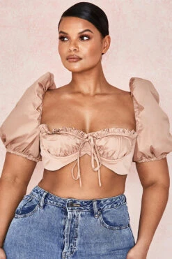 Camel Puff Sleeve Bralet -Pinkyy Kleider Geschaft hedy 11d