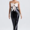 Black Sequin Strapless Bow Dress