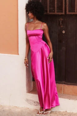 Fuchsia Lace Up Maxi Dress -Pinkyy Kleider Geschaft houseofcb 5578