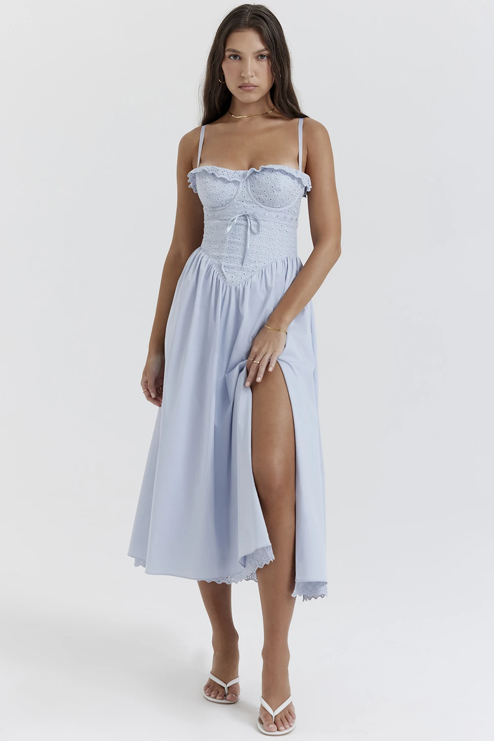 Soft Blue Broderie Anglais Midi SunDress 1 Soft Blue Broderie Anglais Midi SunDress