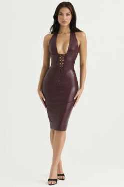 Wine Vegan Leather Midi Dress 20 Wine Vegan Leather Midi Dress -Pinkyy Kleider Geschaft jaquetta 1