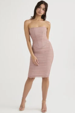 Blush Strapless Ruched Midi Dress -Pinkyy Kleider Geschaft julianna 1