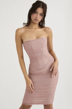 Blush Strapless Ruched Midi Dress