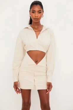 Beige Linen Cutout Shirt Dress -Pinkyy Kleider Geschaft julietta 10