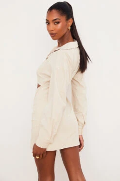 Beige Linen Cutout Shirt Dress -Pinkyy Kleider Geschaft julietta 14