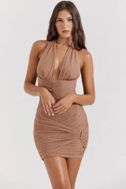 Hazelnut Gathered Mini Dress