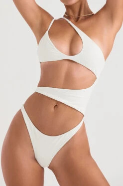Ivory Asymmetric Cutout Swimsuit
