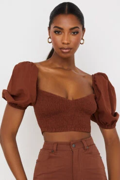 Cocoa Puff Sleeve Cropped Top