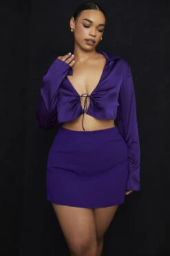 Grape Satin Cropped Tie Front Top -Pinkyy Kleider Geschaft lavender 5