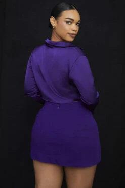 Grape Satin Cropped Tie Front Top -Pinkyy Kleider Geschaft lavender 7